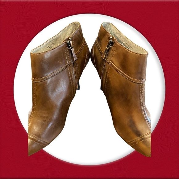 MaxStudio Burnished Leather Peep Toe Booties 8 - Picture 4 of 6